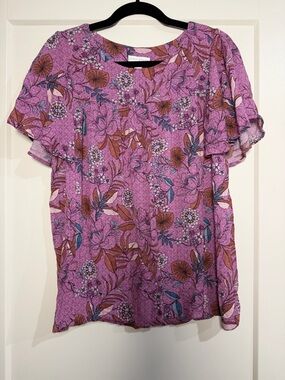 Susan Graver Pure Floral Blouse XS Purple